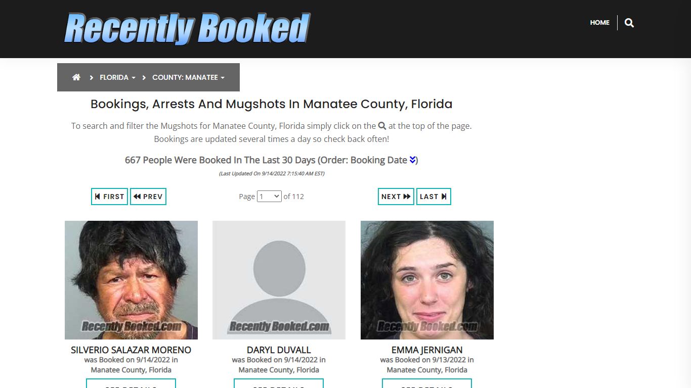 Recent bookings, Arrests, Mugshots in Manatee County, Florida